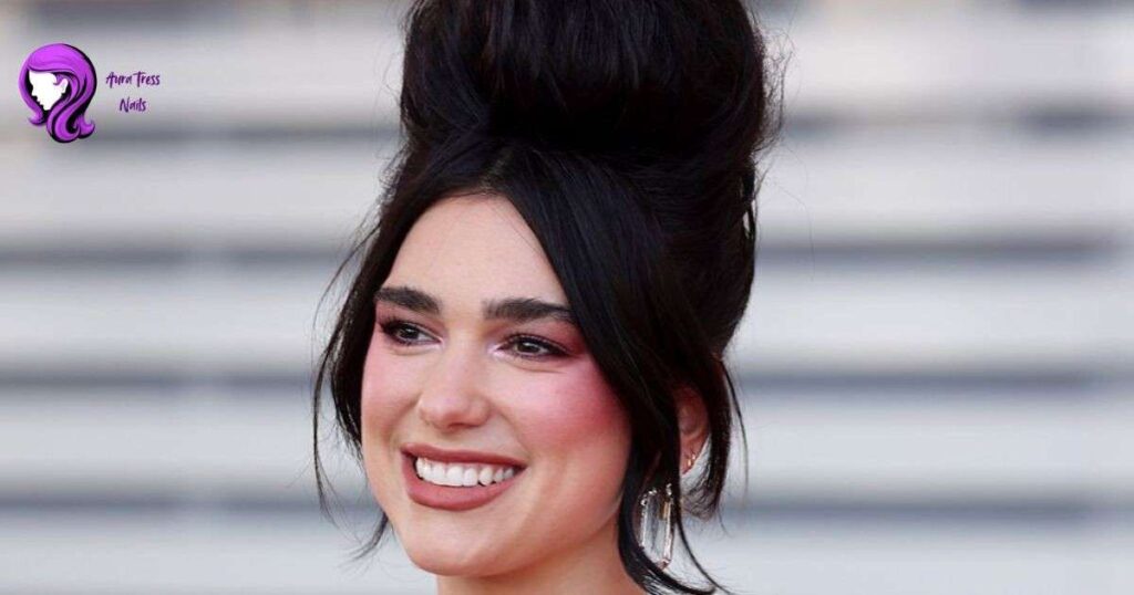 Modern take on the 1960s beehive hairstyle with voluminous and smooth layer