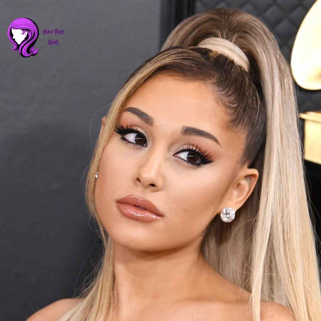 Ariana Grande high ponytail hairstyle with a sleek, polished finish