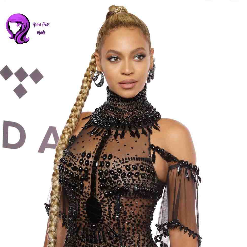 Beyonce long braided hairstyle with intricate braids