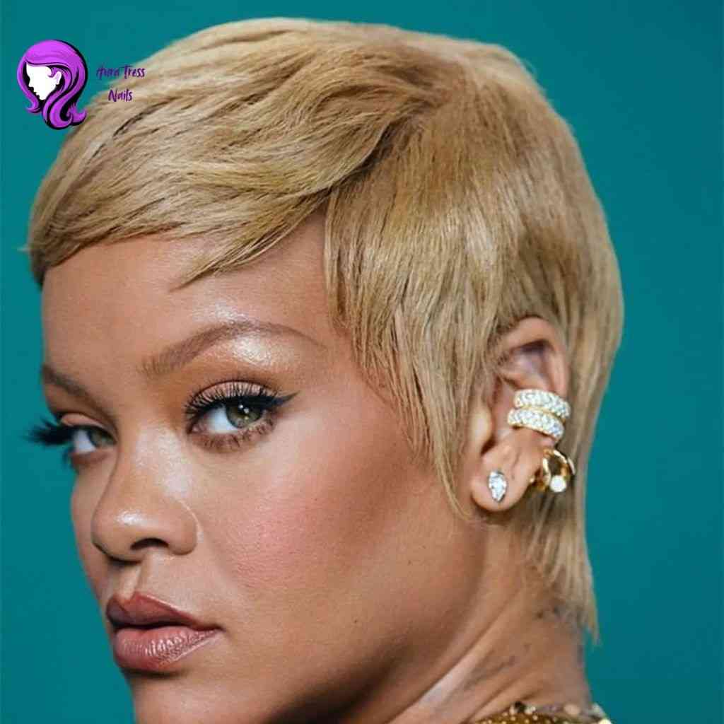 Rihanna bold pixie cut hairstyle with a modern edge
