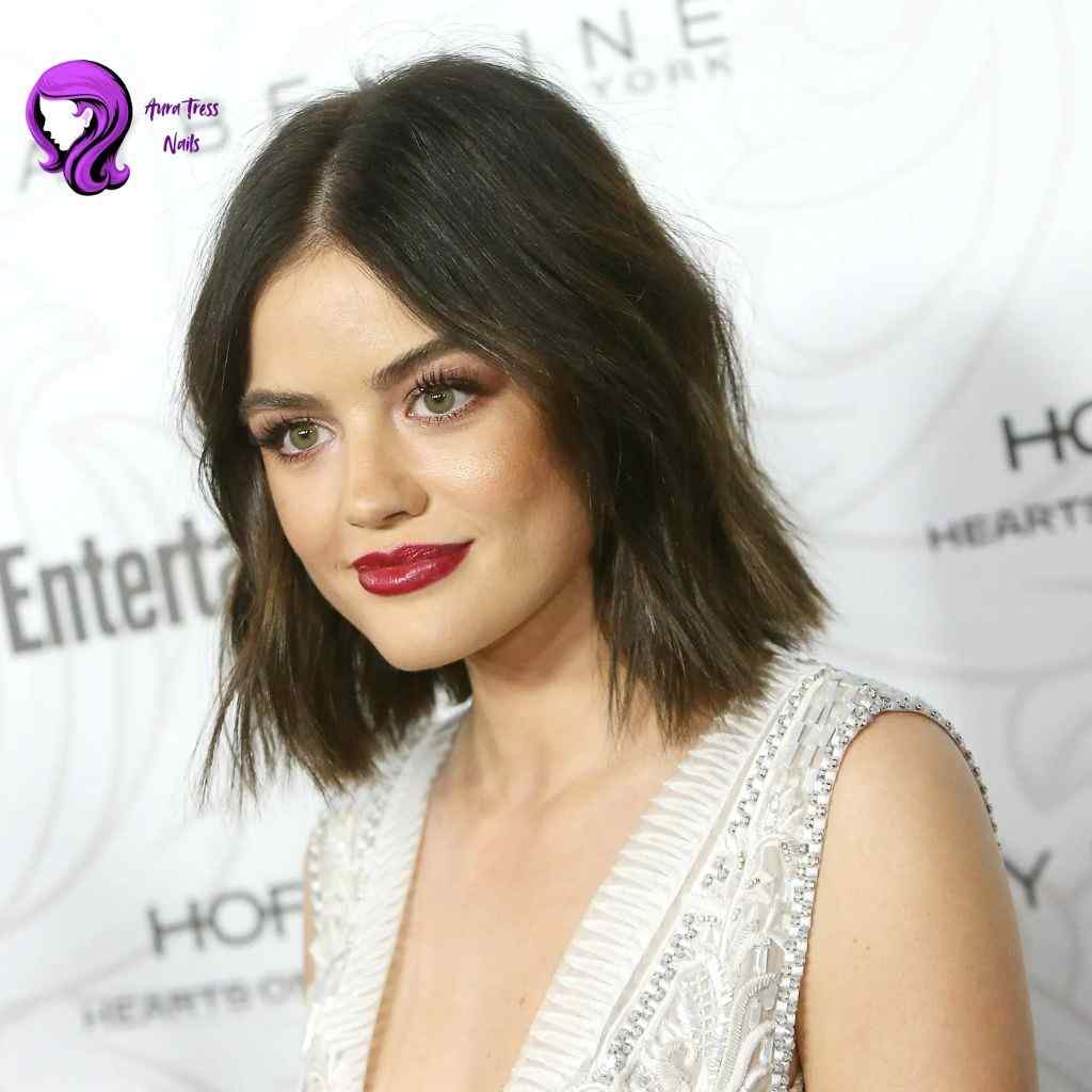 Lucy Hale textured long bob hairstyle with beachy waves