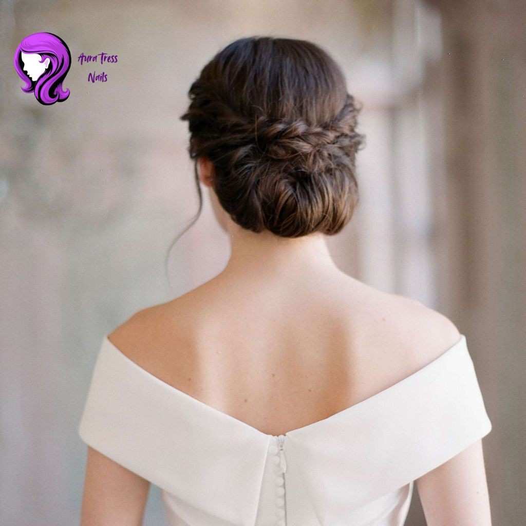 Woman with a smooth, low bun hairstyle, adding elegance and shine to her night-out look