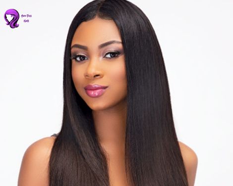 A woman with long, straight, and sleek hair, styled with a glossy shine for a polished appearance.