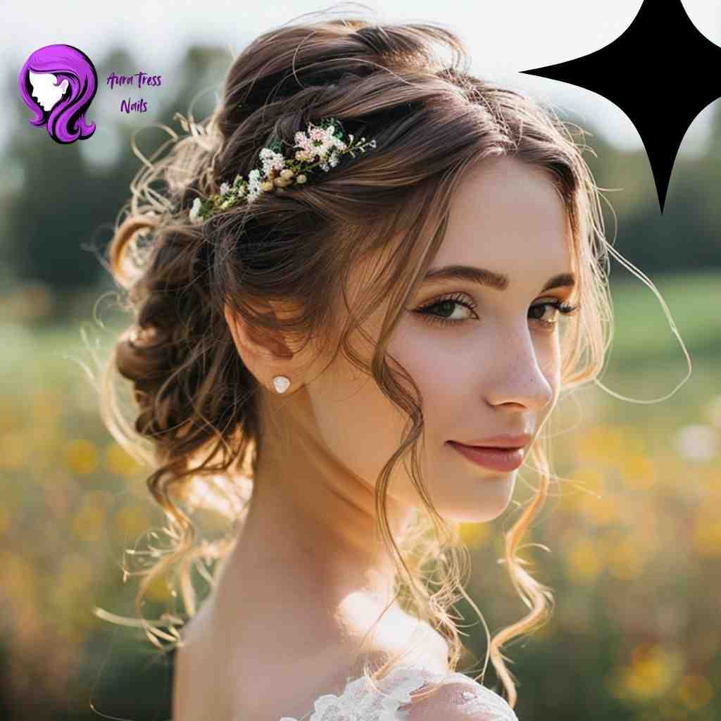 Woman with a twisted crown updo, combining a soft, romantic vibe perfect for any special night