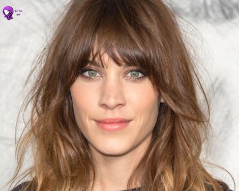 Soft and stylish curtain bangs inspired by Dakota Johnson, framing the face beautifully.