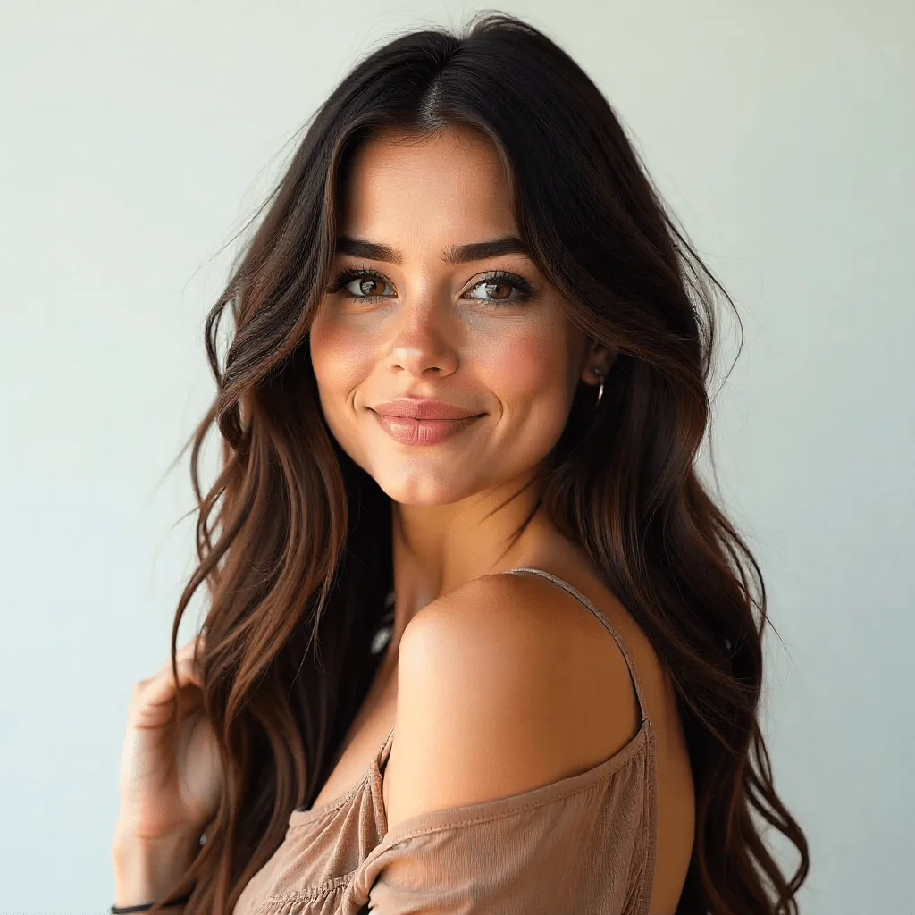 Selena Gomez with long layered waves hairstyle for round face (Hairstyles for Round Face to Look Slim)